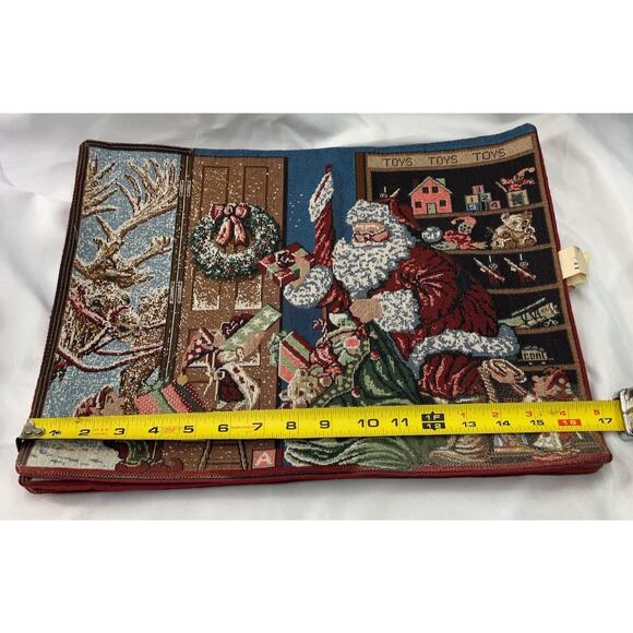 4 Tapestry Placemats Santa Elf Toys Gifts Christmas Holiday 17x13 Read - Picture 7 of 8